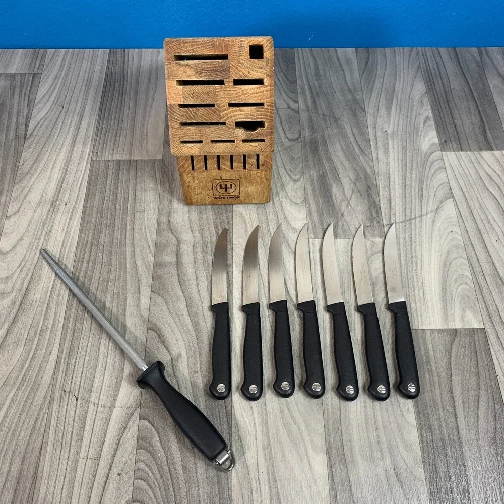 Wüsthof 7-Piece Steak Knife PARTIAL Set with Wooden Storage Block & Sharpener